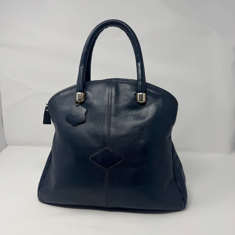 VTG Genuine ETRA Leather Purse Navy Blue‎ Shoulder Bag Medium PurseTop Handle